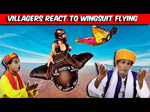 Villagers React To Wingsuit Flying & Other Extreme Sports ! Tribal People React To Wingsuit Flying