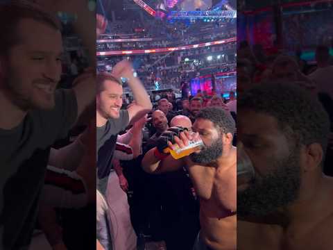 Offering UFC fighter Curtis Blaydes a beer after fighting