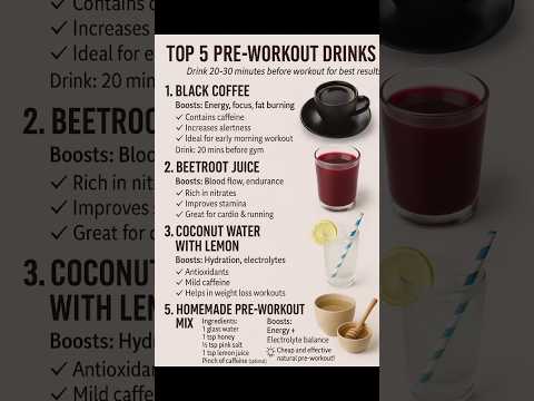 Top 5 pre workout drinks for GYM | #gymroutine #shortvideo #bodybuildingdiet
